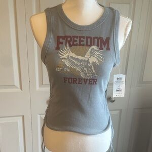 No Boundaries Gray Ribbed Tank Top with Maroon and Cream Eagle Graphic